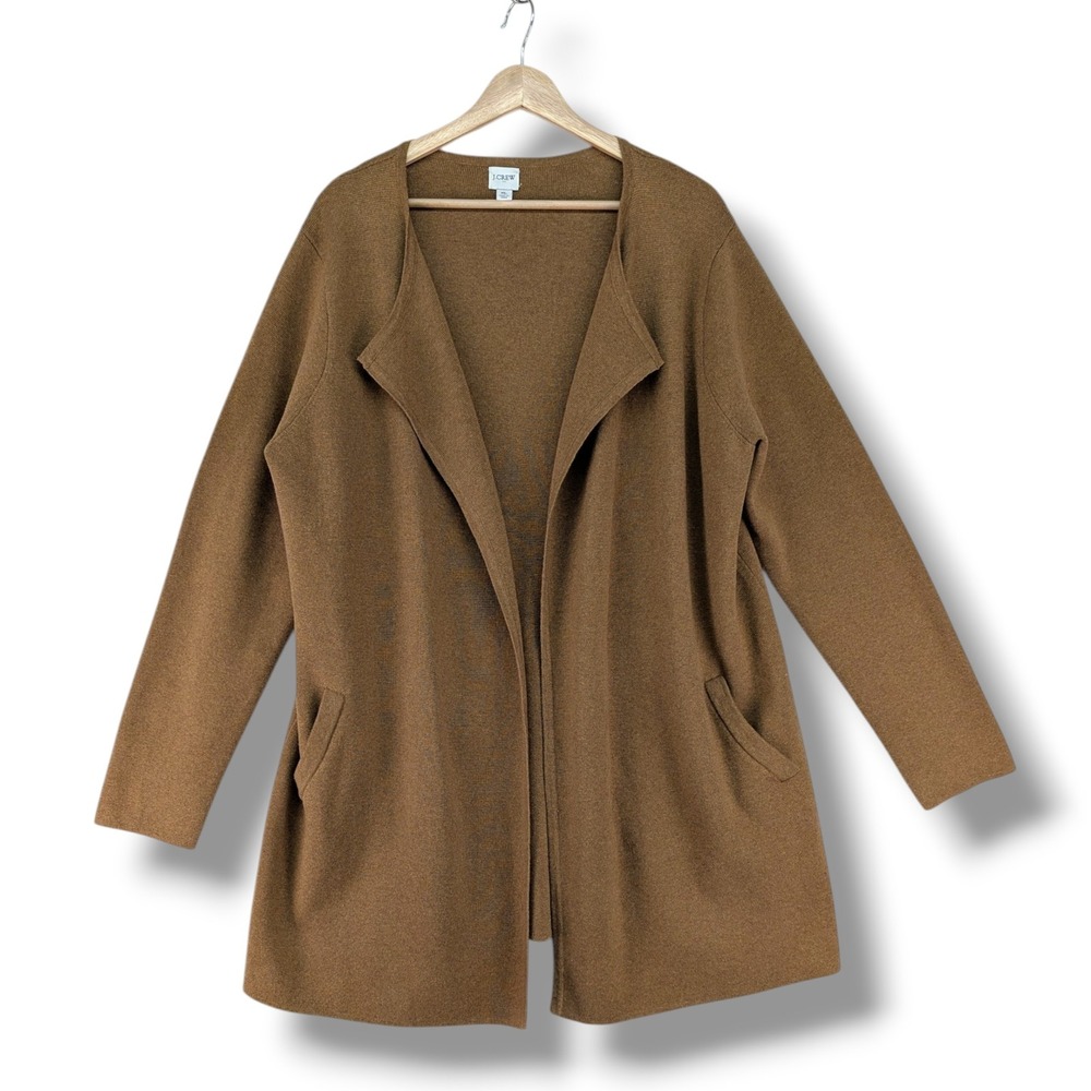 J.Crew Juliette Sweater Blazer XL Camel Brown Cotton Open Front Cardigan